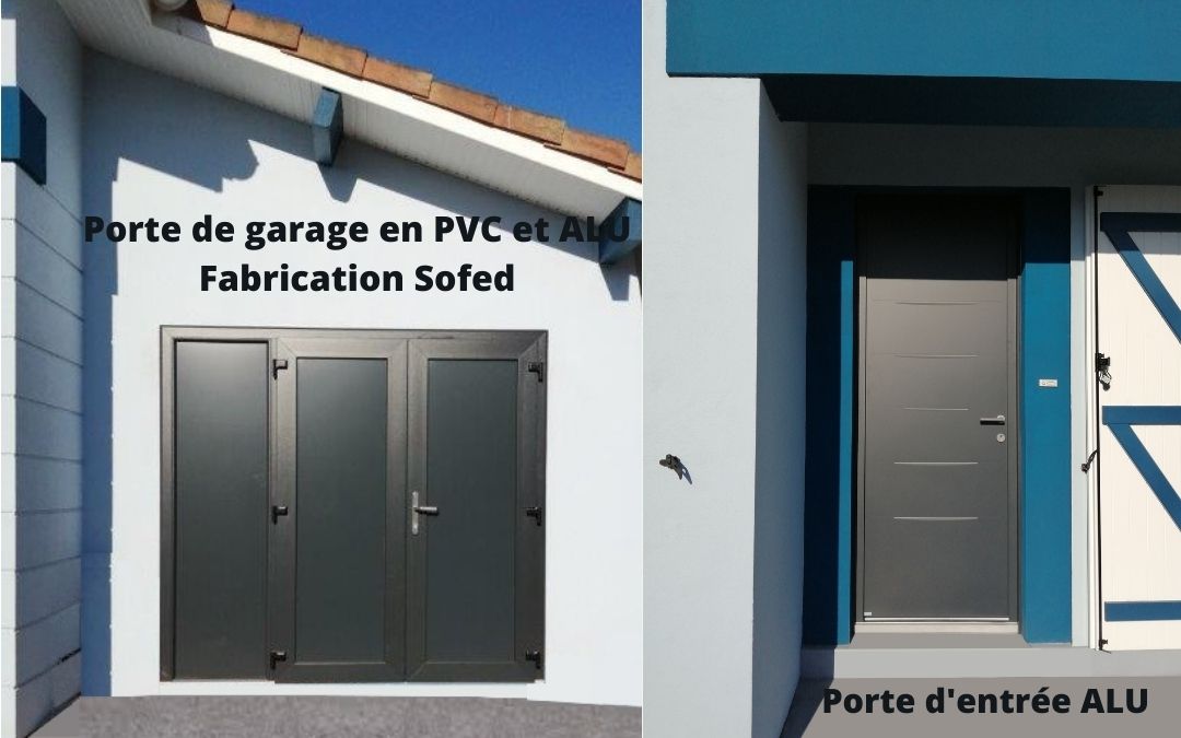 Photographie d'une porte d'entrée et d'une porte de garage