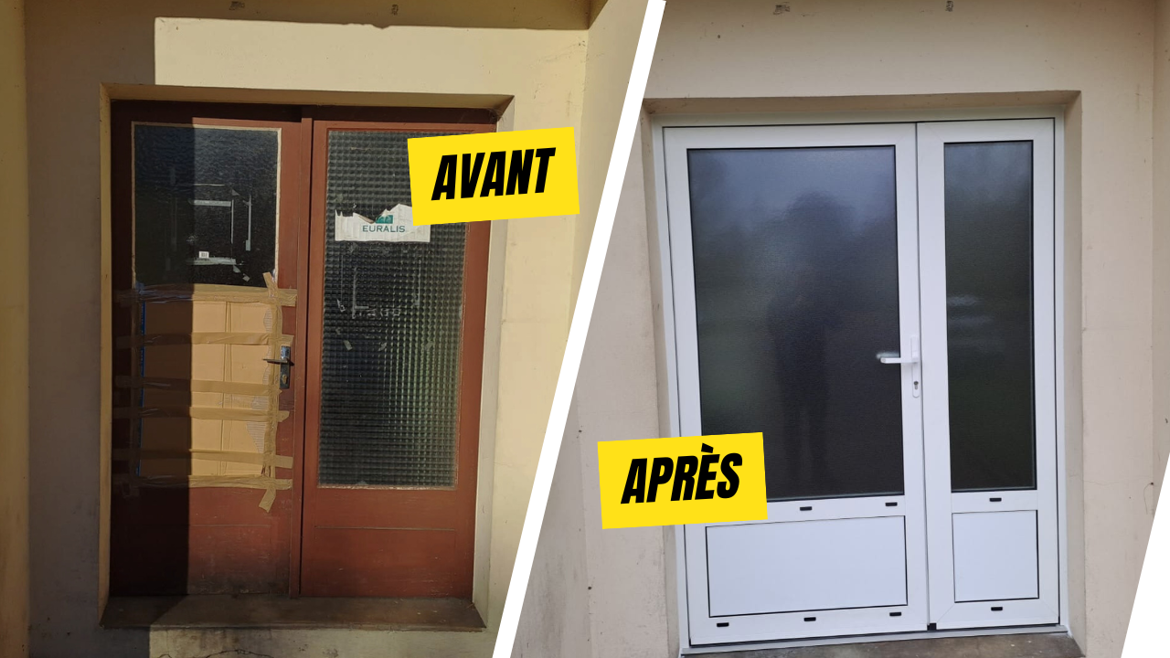 Porte d'entrée aluminium blanche allier design Schüco et sécurité — free download